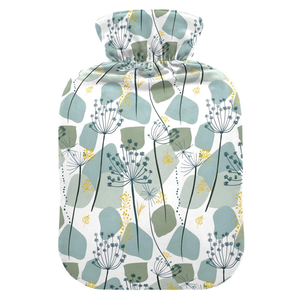 1 L Hot Water Bottle Color Green Blocks Dandelion Hot Water Bottle with Cover Soft Velvet Hot Water Bag for Pain Relief Small Hot Water Bottle for Kids Adult