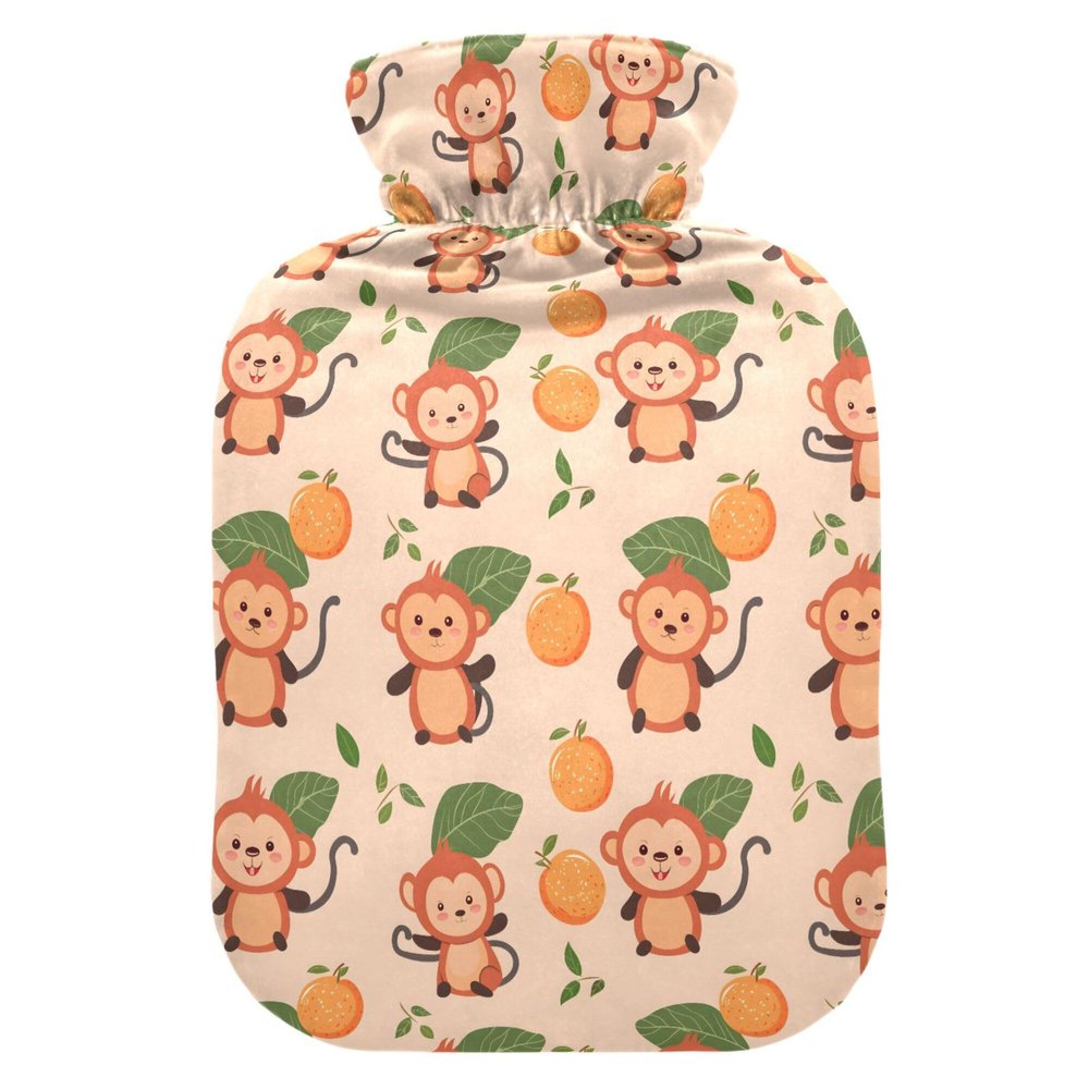 2 L Hot Water Bottle Cute Monkey Peach Hot Water Bottle with Cover Soft Velvet Hot Water Bag for Pain Relief Hot Water Bottle for Winter Bed for Hands