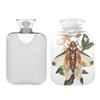 2 L Hot Water Bottle Cicadas and Flowers Hot Water Bottle with Cover Soft Velvet Hot Water Bag for Pain Relief Hot Water Bottle for Winter Bed for Hands view 2