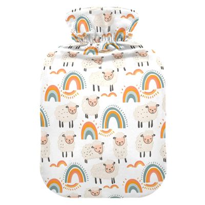 1 L Hot Water Bottle Sheep Hot Water Bottle with Cover Soft Velvet Hot Water Bag for Pain Relief Small Hot Water Bottle for Kids Adult
