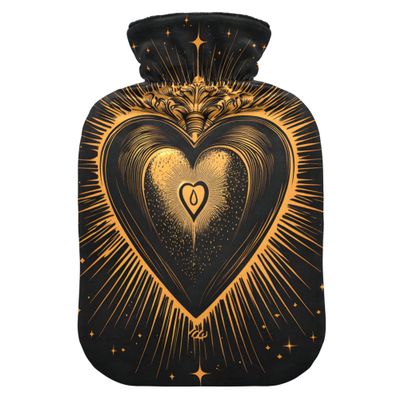 2 L Hot Water Bottle Glowing Love Hot Water Bottle with Cover Soft Velvet Hot Water Bag for Pain Relief Hot Water Bottle for Winter Bed for Hands