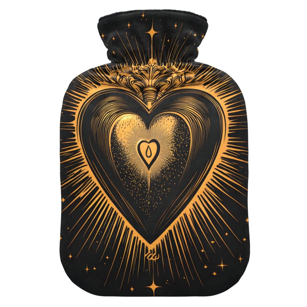 2 L Hot Water Bottle Glowing Love Hot Water Bottle with Cover Soft Velvet Hot Water Bag for Pain Relief Hot Water Bottle for Winter Bed for Hands