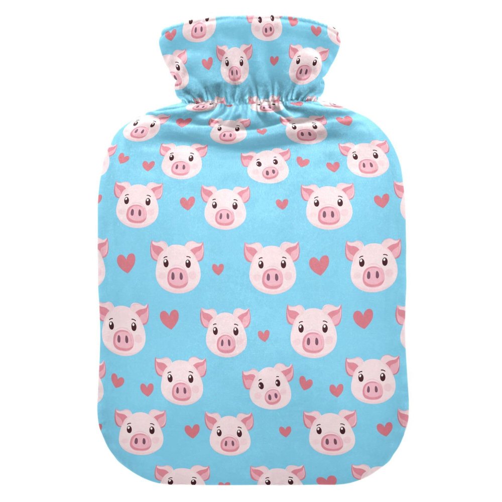 2 L Hot Water Bottle Cute Pig Hot Water Bottle with Cover Soft Velvet Hot Water Bag for Pain Relief Hot Water Bottle for Winter Bed for Hands