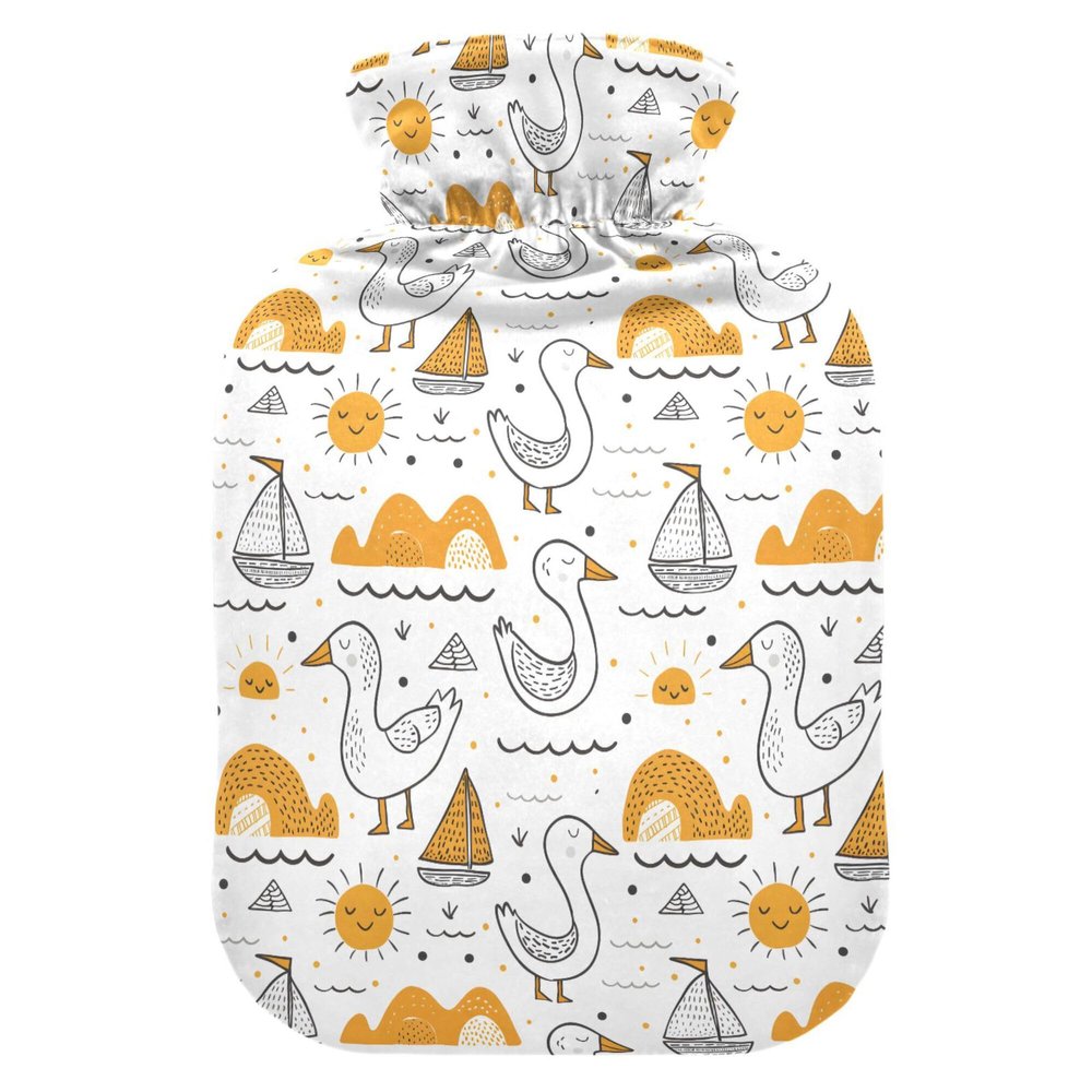 1 L Hot Water Bottle Duck and Line Hot Water Bottle with Cover Soft Velvet Hot Water Bag for Pain Relief Small Hot Water Bottle for Kids Adult
