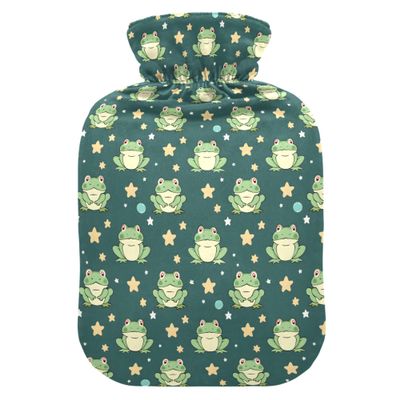 1 L Hot Water Bottle Many Cute Frog Hot Water Bottle with Cover Soft Velvet Hot Water Bag for Pain Relief Small Hot Water Bottle for Kids Adult