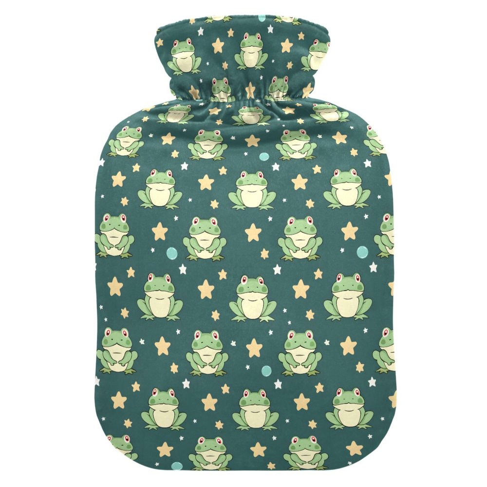 1 L Hot Water Bottle Many Cute Frog Hot Water Bottle with Cover Soft Velvet Hot Water Bag for Pain Relief Small Hot Water Bottle for Kids Adult