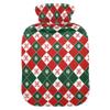 2 L Hot Water Bottle Christmas Red Lattice Hot Water Bottle with Cover Soft Velvet Hot Water Bag for Pain Relief Hot Water Bottle for Winter Bed for Hands view 1