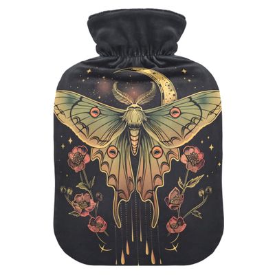 2 L Hot Water Bottle Moth Hot Water Bottle with Cover Soft Velvet Hot Water Bag for Pain Relief Hot Water Bottle for Winter Bed for Hands