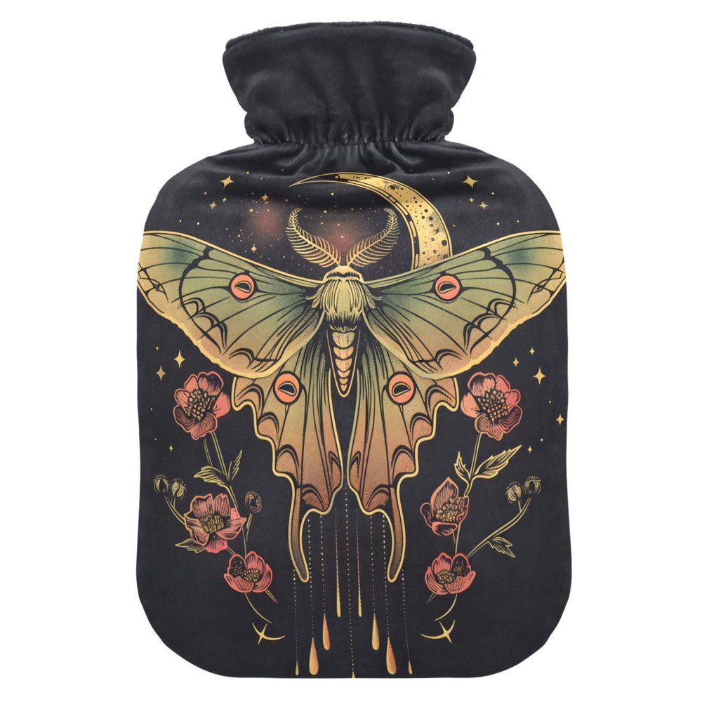 2 L Hot Water Bottle Moth Hot Water Bottle with Cover Soft Velvet Hot Water Bag for Pain Relief Hot Water Bottle for Winter Bed for Hands