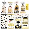 100Pcs Graduation Treat Bags Congrats Graduates Treat Bags Black Gold Cellophane Bags with Twist Ties Plastic Grad Goodie Bags 4 Styles Gift Bags Candy Bags for Graduation Party Favors Decorations view 1
