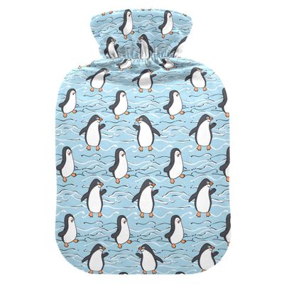 1 L Hot Water Bottle Cute Cartoon Penguin Dancing Hot Water Bottle with Cover Soft Velvet Hot Water Bag for Pain Relief Small Hot Water Bottle for Kids Adult