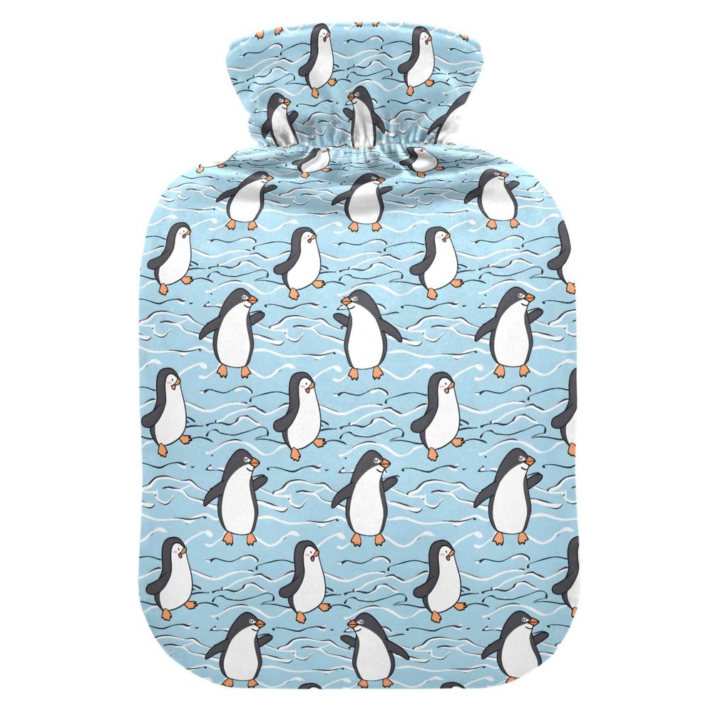 1 L Hot Water Bottle Cute Cartoon Penguin Dancing Hot Water Bottle with Cover Soft Velvet Hot Water Bag for Pain Relief Small Hot Water Bottle for Kids Adult
