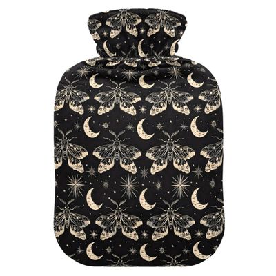 2 L Hot Water Bottle Butterfly and Moon Skull Hot Water Bottle with Cover Soft Velvet Hot Water Bag for Pain Relief Hot Water Bottle for Winter Bed for Hands