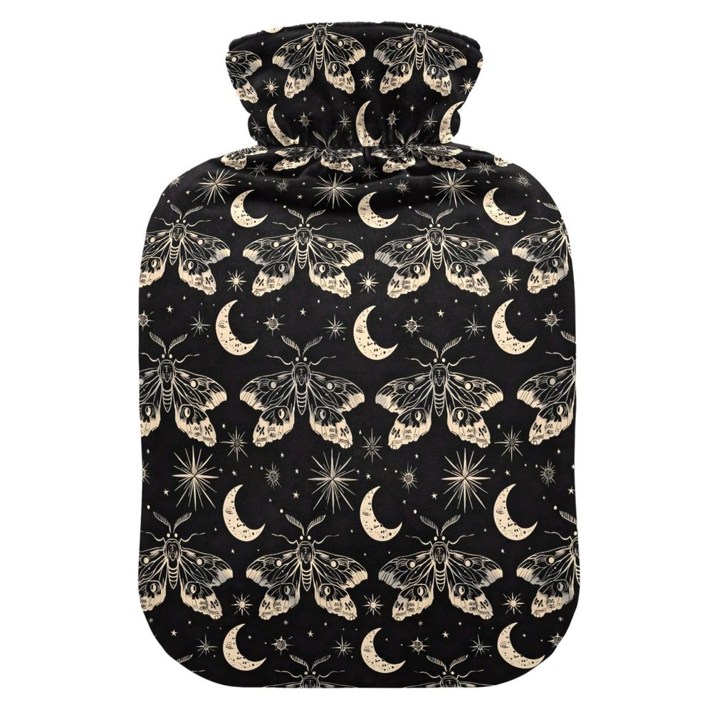 2 L Hot Water Bottle Butterfly and Moon Skull Hot Water Bottle with Cover Soft Velvet Hot Water Bag for Pain Relief Hot Water Bottle for Winter Bed for Hands