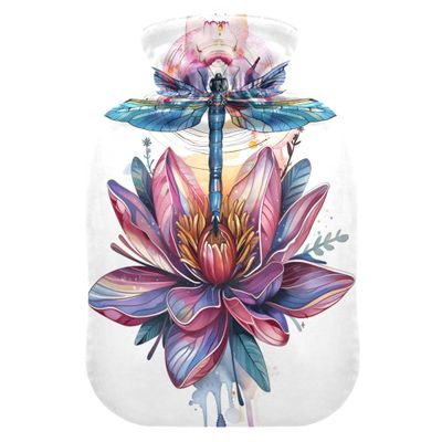 1 L Hot Water Bottle Dragonfly Hot Water Bottle with Cover Soft Velvet Hot Water Bag for Pain Relief Small Hot Water Bottle for Kids Adult