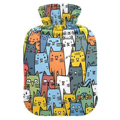 2 L Hot Water Bottle Cute Cat Hot Water Bottle with Cover Soft Velvet Hot Water Bag for Pain Relief Hot Water Bottle for Winter Bed for Hands