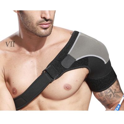 KOMBIUDA Adjustable Non- Shoulder Support Wrap for Outdoor Sports Breathable for Left Shoulder Relieves Pain from Injuries and Dislocations Black Grey