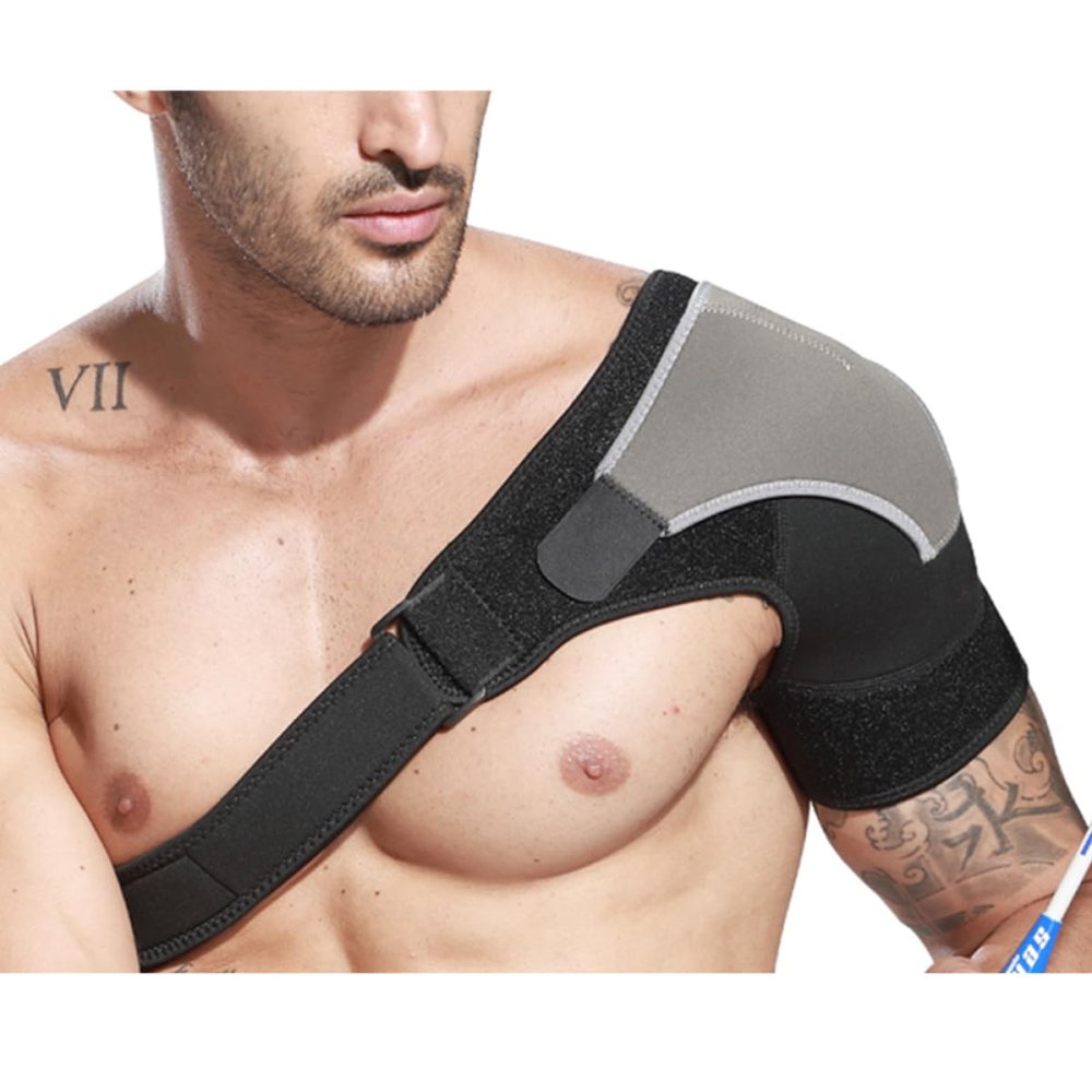 KOMBIUDA Adjustable Non- Shoulder Support Wrap for Outdoor Sports Breathable for Left Shoulder Relieves Pain from Injuries and Dislocations Black Grey