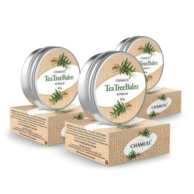 Chamuel Tea Tree Oil Balm All Natural | Great Cream for Soothing Eczema, Cracked Foot, Rashes, Jock Itch, Bug Bites, Folliculitis, Acne, Itchy Skin, Psoriasis - Women & Men, 2.11 Ounce (Pack of 3)