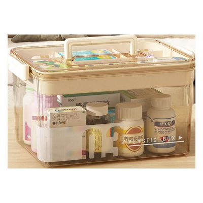 MMDXD,Medicine Storage Box,Large Medicine Storage Box,Transparent Double Compartmentalised Medicine Storage Box with Handle,For Home, Flat, School, Travelling Medicine Storage (khaki, Large)