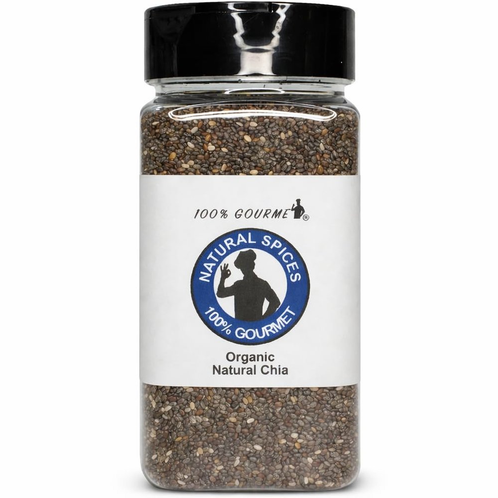100% Gourmet Organic Chia Seeds USDA Organic & Kosher Certified Black Chia Seeds for Chia Pudding, Smoothies & Overnight Recipes High Fiber, Plant-Based Omega-3 Non-GMO, Gluten Free Resealable Jar