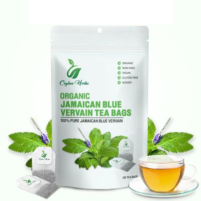50 Jamaican Blue Vervain Tea Bags - 100% Pure Wild-Crafted Herbal Tea Bags for a Smooth and Earthy Brew Healthy Well-Cleaned Whole Plant Tea Cut