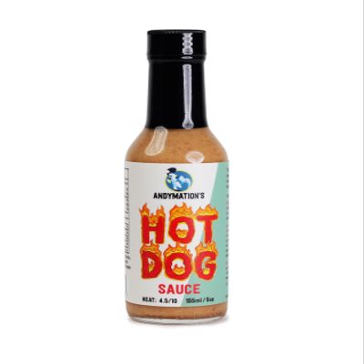 Andymation Hot Dog Hot Sauce, for a delicious addition to your hot dog!