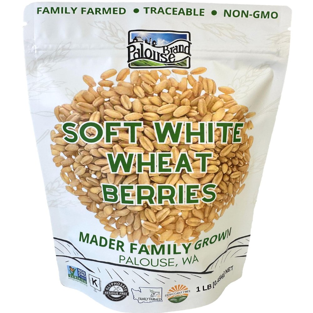 Palouse Brand Certified Glyphosate Residue Free Soft White Wheat Berries | 1 LBS | Family Farmed in Washington State | 100% Desiccant Free | Non-GMO Project Verified | Kosher | Field Traced