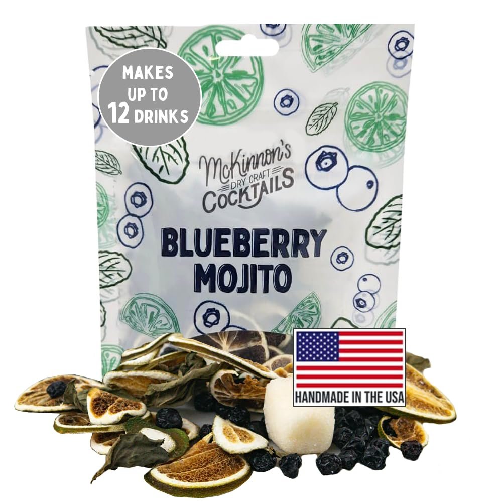 McKinnons Dry Craft Cocktails Blueberry Mojito Polybag Pack | Dehydrated Fruits | DIY Mixology | Infusion Kit | Each Pack Makes Up to 12 Drinks | USA Made