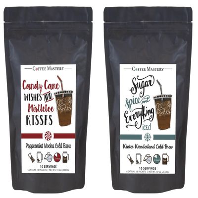 Coffee Masters Christmas Cold Brew Coffee Sampler - Winter Wonderland and Peppermint Mocha 10 Pack Cold Brew Packets