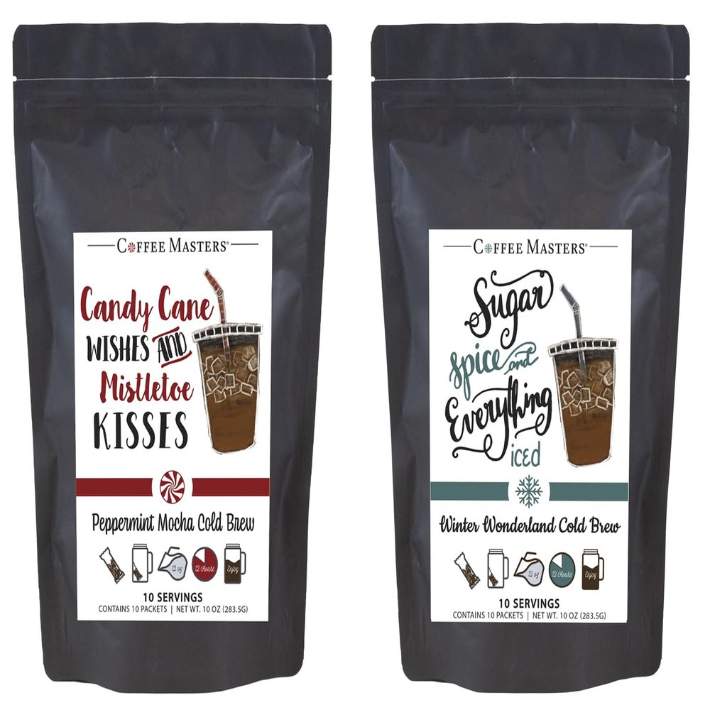 Coffee Masters Christmas Cold Brew Coffee Sampler - Winter Wonderland and Peppermint Mocha 10 Pack Cold Brew Packets