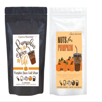 Coffee Masters Fall Autumn Cold Brew Coffee Sampler - Pumpkin Spice and Nuts for Pumpkin 10 Pack Cold Brew Packets