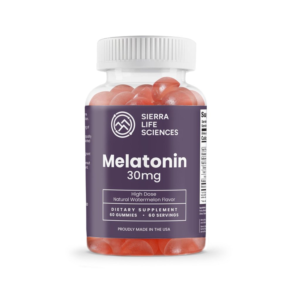 SIERRA LIFE SCIENCES 30 mg High Dosage Melatonin Supplement Gummy - Extra Strength High Potency Sleep Support, Vegan Non-GMO, Made in USA, Easy-to-Swallow Gummies 60 Count (60 Servings)