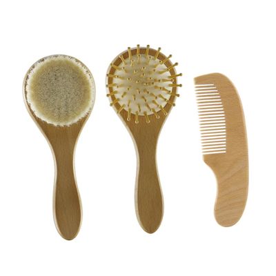 Baluue 3pcs Wooden Hair Brush and Comb Set Massage Brush Gentle Care for Newborns Delicate Scalp for Bath and Daily Grooming