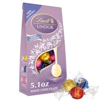 Lindt LINDOR White Chocolate Assorted Chocolate Candy Truffles, 5.1 oz. Bag