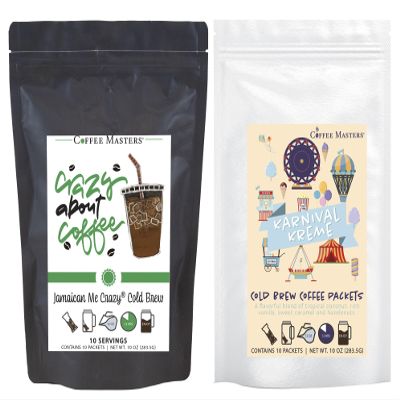 Coffee Masters Everyday Flavor Favorites Cold Brew Coffee Sampler - Jamaican Me Crazy and Karnival Kreme 10 Pack Cold Brew Packets