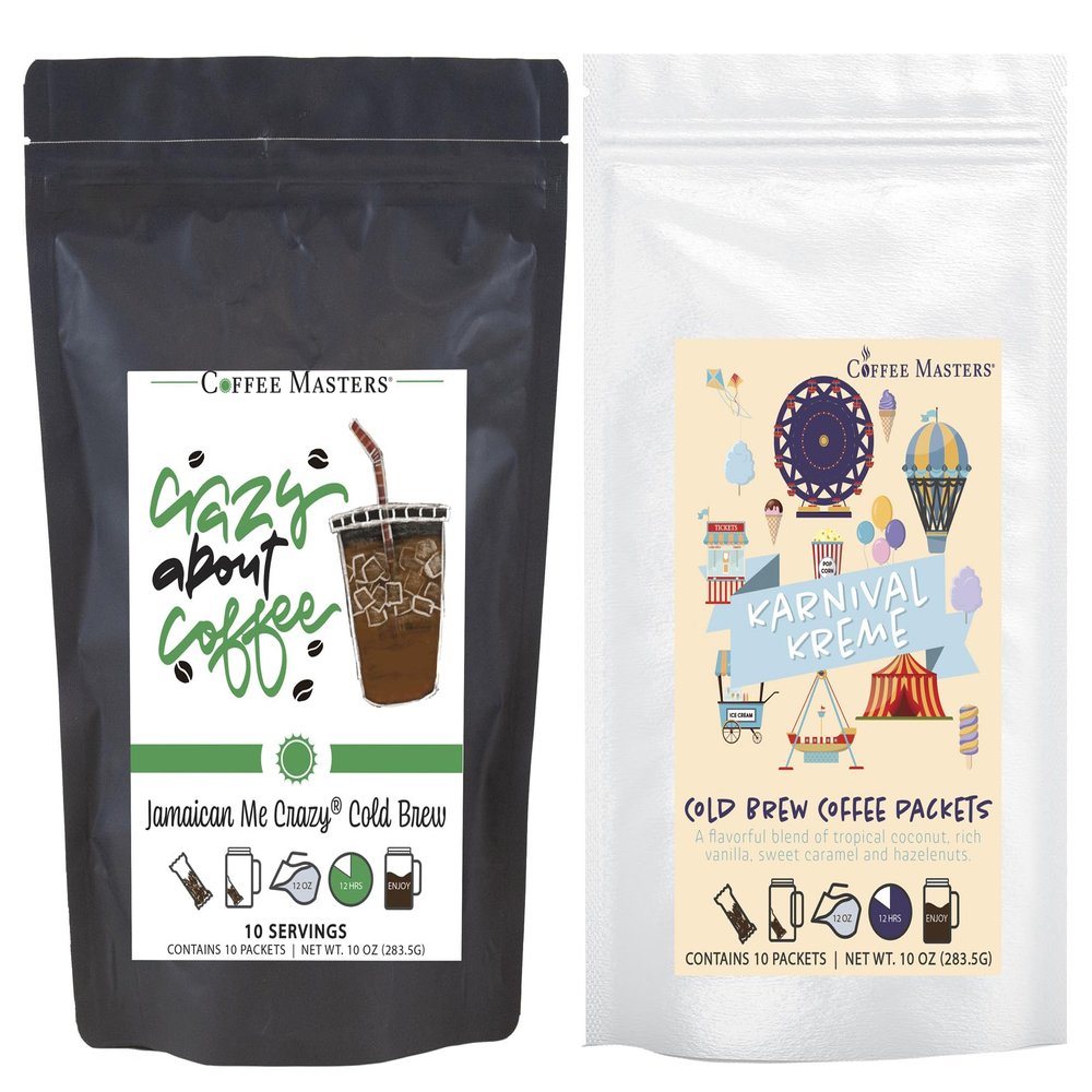 Coffee Masters Everyday Flavor Favorites Cold Brew Coffee Sampler - Jamaican Me Crazy and Karnival Kreme 10 Pack Cold Brew Packets