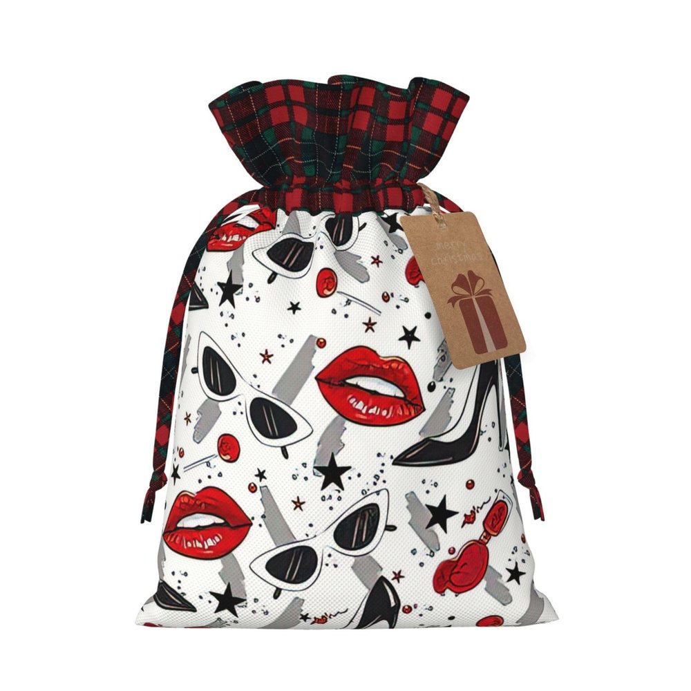 DRTGEDS Lips High Heels 8.3x11.8in Large Capacity Gift Bag With Drawstring For Your Halloween Precious Gifts 1pcs