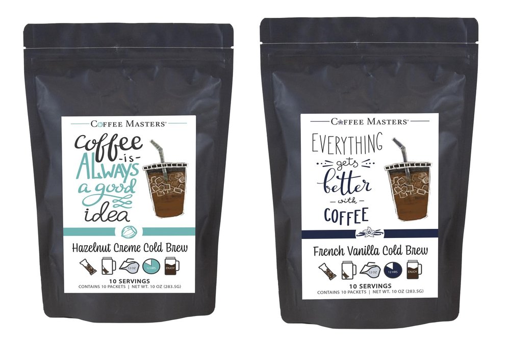 Coffee Masters Everyday Flavor Favorites Cold Brew Coffee Sampler - Hazelnut Crme and French Vanilla 10 Pack Cold Brew Packets