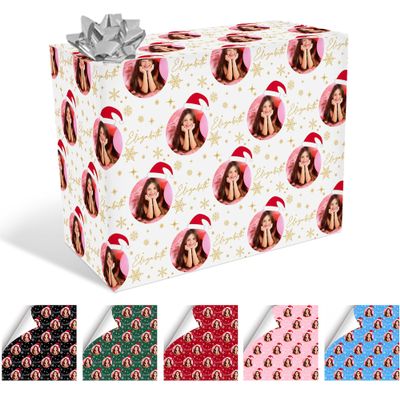IdeaFlash Custom Gift Wrapping Paper with Photo Face, Personalized Birthday Christmas Wrapping Paper Rolls with Text for Kids Friends Him Her Men Women for Birthday Christmas Xmas 58"x23"