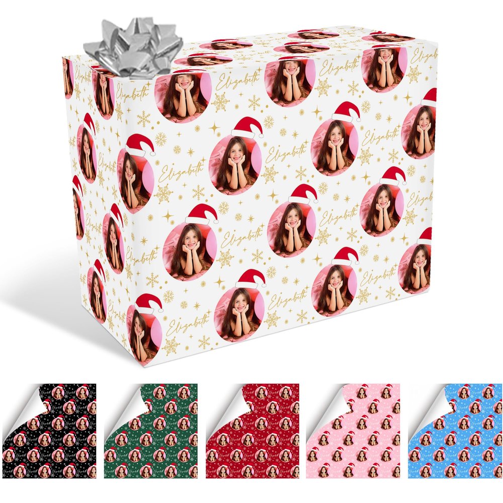 IdeaFlash Custom Gift Wrapping Paper with Photo Face, Personalized Birthday Christmas Wrapping Paper Rolls with Text for Kids Friends Him Her Men Women for Birthday Christmas Xmas 58"x23"