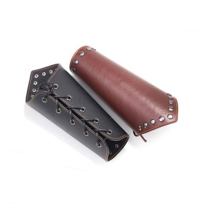 DEARMAMY Wide Punk Style Brown Beaded Bracelet Gothic Wrist Protector for Women