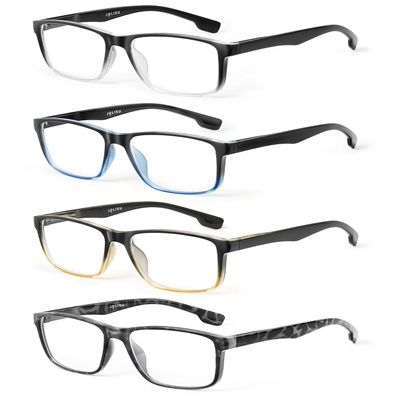 JOLISU 4 Pack Reading Glasses Men Blue Light Blocking with Spring Hinge, Anti Eyestrain/UV Large Wide Square Computer Readers (1.25)