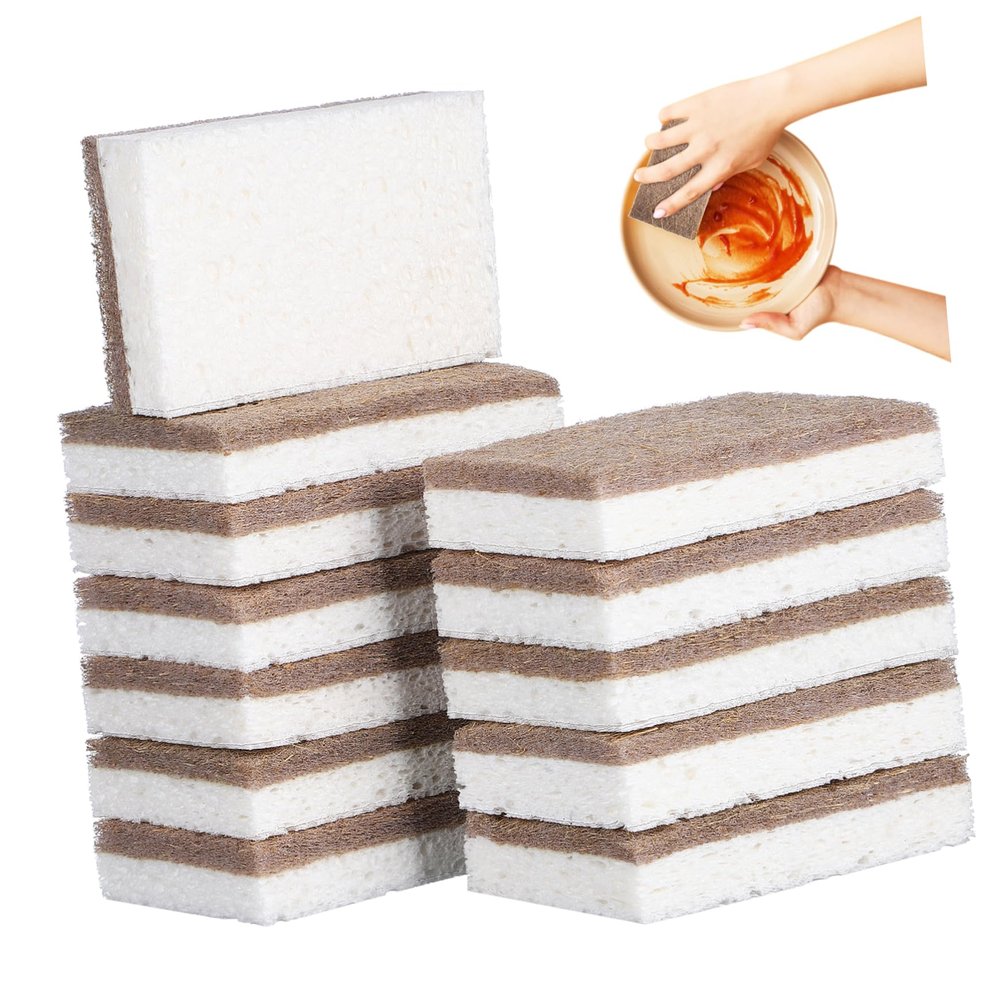 STOBAZA 12pcs Composite Sponge Wipes Dish Washing Scrubbers Kitchen Cleaning Sponges Versatile