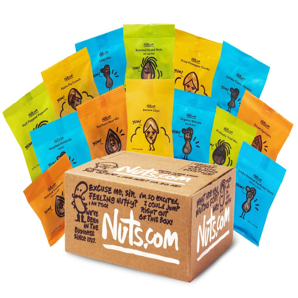 Nuts.com - Nuts and Dried Fruits Snack Box  Gourmet Mix Assortment for Winter, Valentine's Day and Festive Gifts  Package Includes Mixed Nuts, Dried Apricots & Fruits, Trail Mix, Heat Mix and Apple Pie Crunch