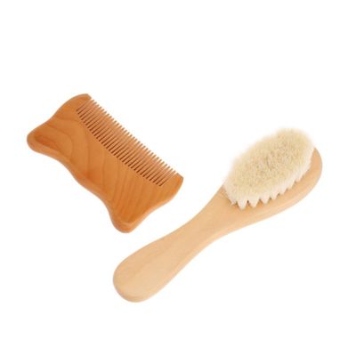 Baluue 2pcs Wooden Comb and Soft Bristle Bathing Brush Set for Natural Goat Hair Gentle Detangling and Scalp Stimulation for Home Use