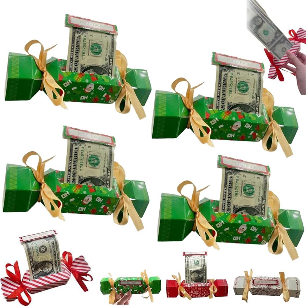 4PCS Christmas Money Dispenser and Money Box,Merry Christmas Money Box for Cash Gift,Christmas Money Holder Ornaments,Funny Christmas Money Pull Box for Kids Adults Friends (Christmas Tree)