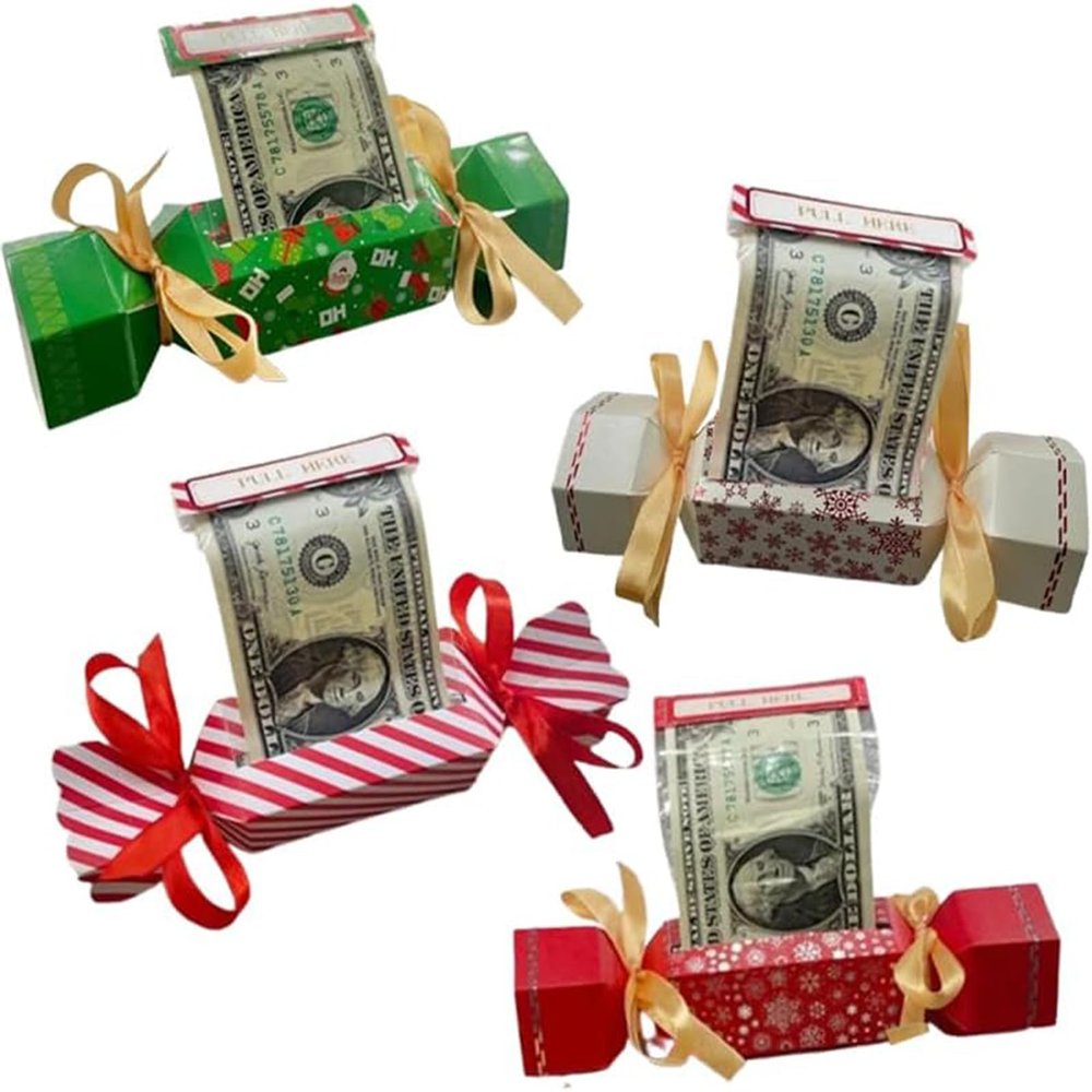 4PCS Christmas Money Dispenser and Money Box,Merry Christmas Money Box for Cash Gift,Christmas Money Holder Ornaments,Funny Christmas Money Pull Box for Kids Adults Friends (Mixed)