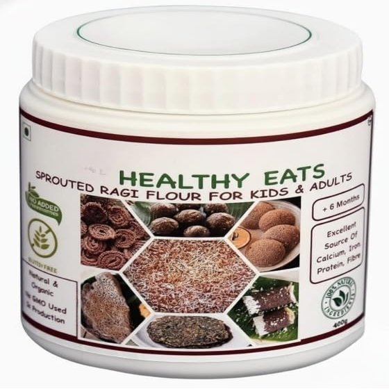 Eats- Organic Sprouted Ragi Flour for Kids & Adults In Food-Grade Container, Rich Healthy Meal for adults | Nutrient-rich food- 400 gms (+6 months)