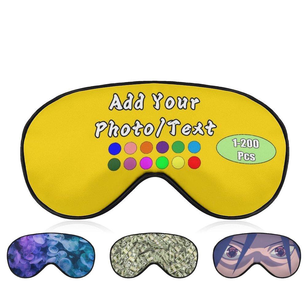 Custom Eye Mask for Sleeping Personalized Design Your Own Image Name Logo Blackout Eye Cover with Adjustable Strap for Full Night's Sleep, Travel and Nap, Gold